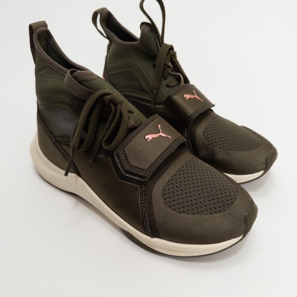 Puma Phenom Running Shoes Womens 6.5 Olive Green Rose Gold High Top - Picture 7 of 16